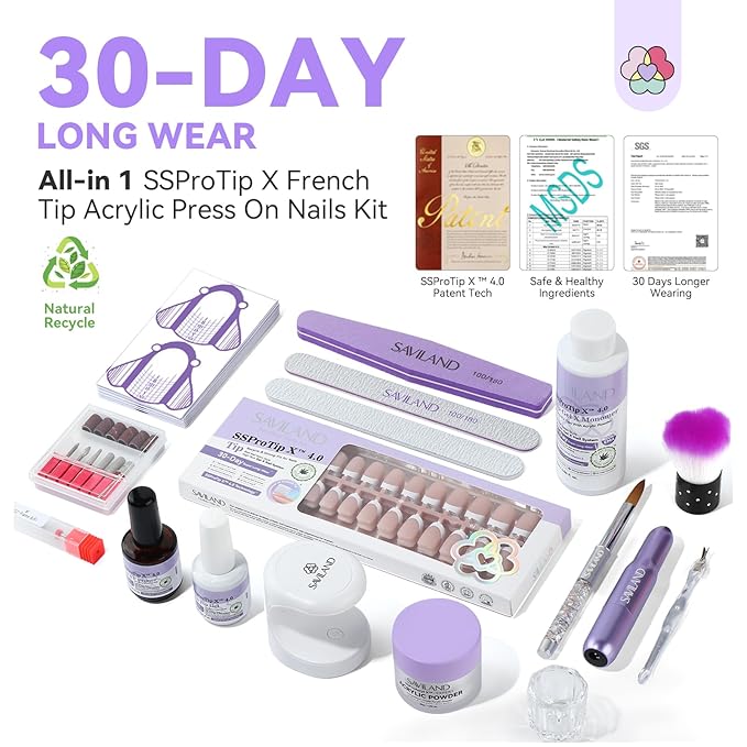 SAVILAND Acrylic Nail Kit with Everything: Acrylic Nail Powder and Liquid and Nail Drill Kit U V Light Press On Nails Professional Manicure Tools DIY at Home Practice Set Gift Christmas