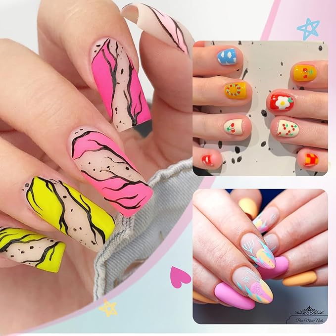 BORN PRETTY Nail Art Pens Set 12 Colors - Spring Summer Neon Colors 3D Nail Polish Acrylic Paint Pens Quick Dry Nail Markers for Nail Art Drawing Painting Dotting Liner Pen DIY Manicure Tools