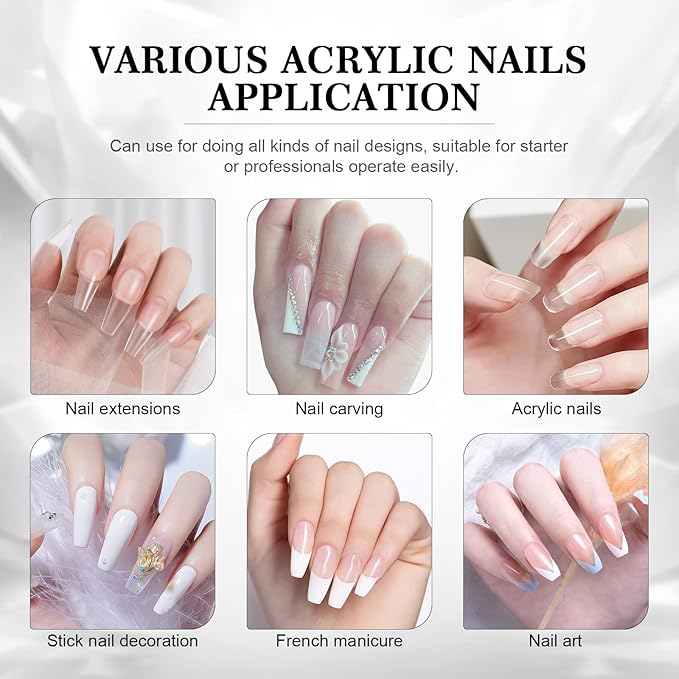 Saviland Clear Acrylic Powder: 5.29OZ Large Capacity Bubble-Free Acrylic Nail Powder Beginner Friendly Long Lasting Chip-Resistant Professional Nail Powder for French Manicure Nail Carving