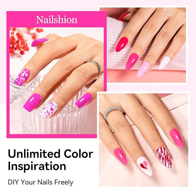 Bright Pink Nail Polish Set - 6 Colors Pastel Hot Pink Tones Neon Pink Light Pink Shades Air Dry Regular Nail Polish Pack Non Gel, Salon-Quality Manicure Nail Art Gift