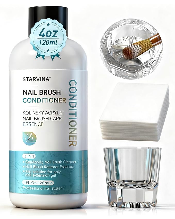 Nail Brush Cleaner and Conditioner 4oz - Deep Cleans Gel Polish, Dip Powder, Builder Gel, Poly Gel Slip Residue and Restores Kolinsky Sable, Acrylic Art Brushes