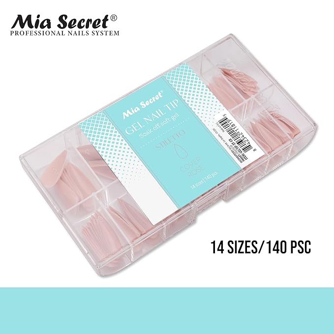 Mia Secret Soak off Soft Gel Nail Tip MADE IN USA for Salon and DIY (Cover Rose, Stilleto)