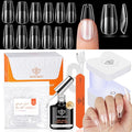 modelones Medium Coffin Gel Nail Tips Kit, 9-in-One Nail Glue with Portable U V Lamp 216Pcs 12Sizes Pre-Etched Press ons Fake Acrylic Extension Kit DIY Salon Gift for Women