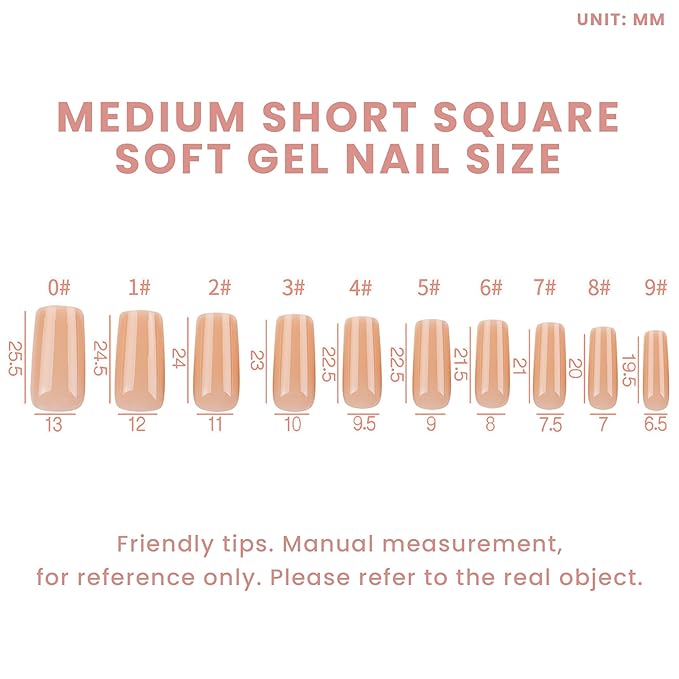 Allkem Soft Gel Nail Tips - Medium Long Square Nail Extensions Kit - 12 Sizes Long Full Cover Nails - Nude (504 Pieces)
