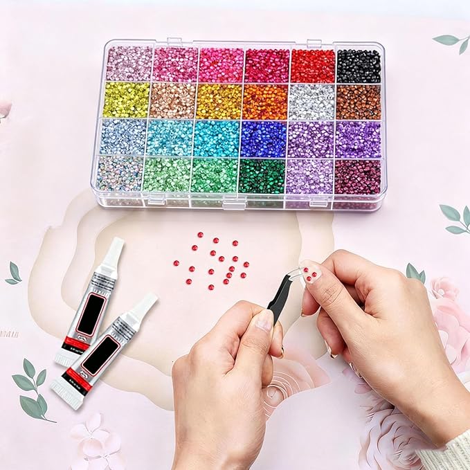 32000Pcs Resin Jelly Rhinestones for Bedazzling,3mm Multicolor Flatback Gems for Diamond Art Bedazzler Kit with 3Pcs 10ml Jewelry Glue for Nail Art Crafting Book Makeup (24000)