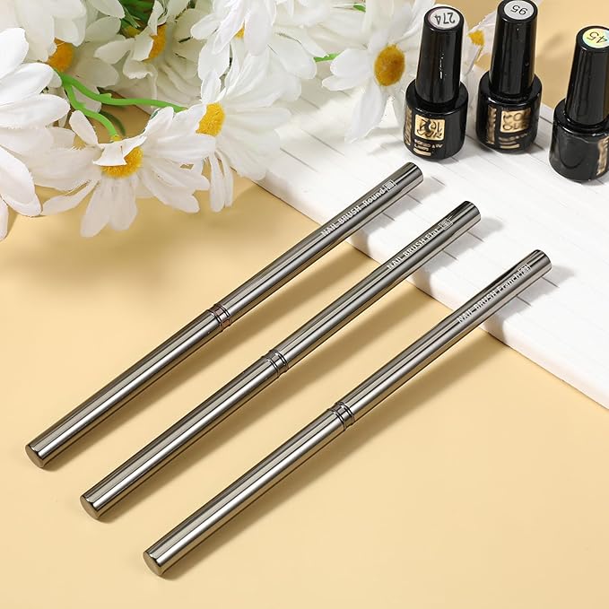 3Pcs Nail Polish Clean Up Brush Set, Cleaning Mistake Polish On Cuticles Angled Round Flat Brush Acetone-Resistant Gradient Handle Brushes for Nail Art Design Professional DIY