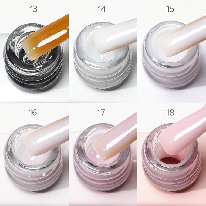 CANNI 6 Pcs 9 Ml Clear Quick Builder Nail Gel Polish Set- Milky White Neutral Nude Pink Colors Builder for Nails Strengthener Gel Thickening Extension for Beginners DIY Home Salon Manicure