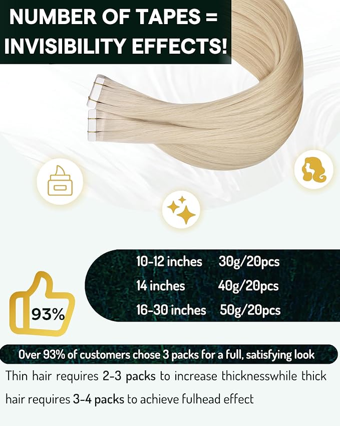 RUNATURE Blonde Tape in Hair Extensions Human Hair, 10 Inch Short Real Human Hair Tape in Extensions, Icy Blonde Hair Extensions Tape Ins, Seamless Remy Human Hair, 30g 20pcs