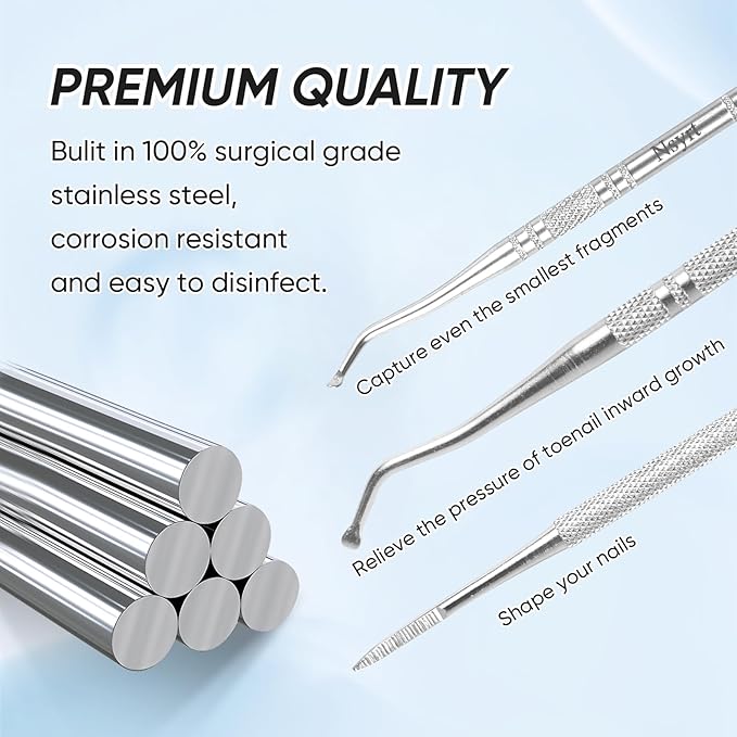 6PCS Ingrown Toenail File and Lifters, Professional Surgical Stainless Steel Ingrown Toenail Tool- Safe Nail Cleaning Treatment Pedicure Tools Kit Under Sidewall Cleaner Pain Relief Accessories