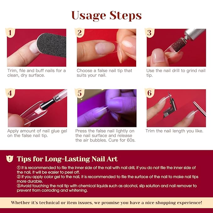 264PCS Half Matte Long Coffin Soft Fake Nail Tips, ROSALIND 12 Size Soft Full Cover False Tips Half Matte Long Coffin Gel Nail Tips for Nail Extension Acrylic (One-Sided No File)