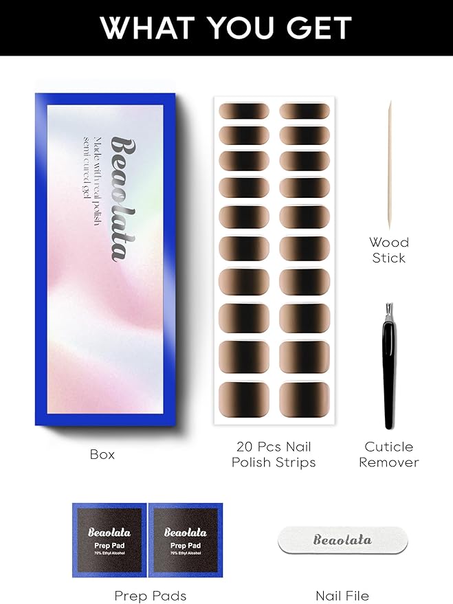 Semi Cured Gel Nail Strips - UV Light Gel Nail Stickers - 20 Long Lasting Salon Quality Wraps (Eventide Black)