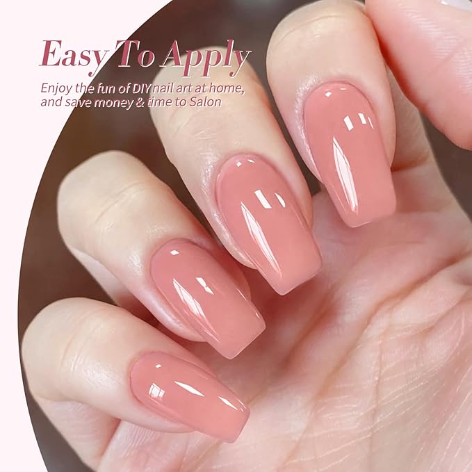 Born Pretty Jelly Pink Gel Nail Polish Set,Valentine's Day Nude Pink Translucent Gel Polish,6 Transparent Sheer Colors Soak Off U V Light Cure Gel Polish Kit Nail Art Manicure DIY Kit Home Salon 7ML