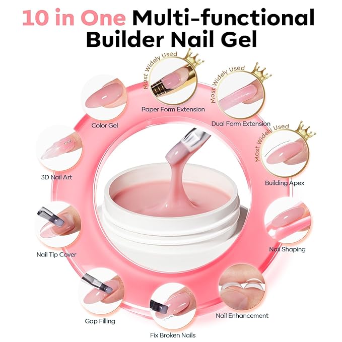 modelones Gel Builder for Nails, 10-in-One Builder Nude Pink for Extension Overlays, Cove Pink High Hardness Hard Gel for Apex Building Sculpting Home Salon U V/LED Cured, 2oz