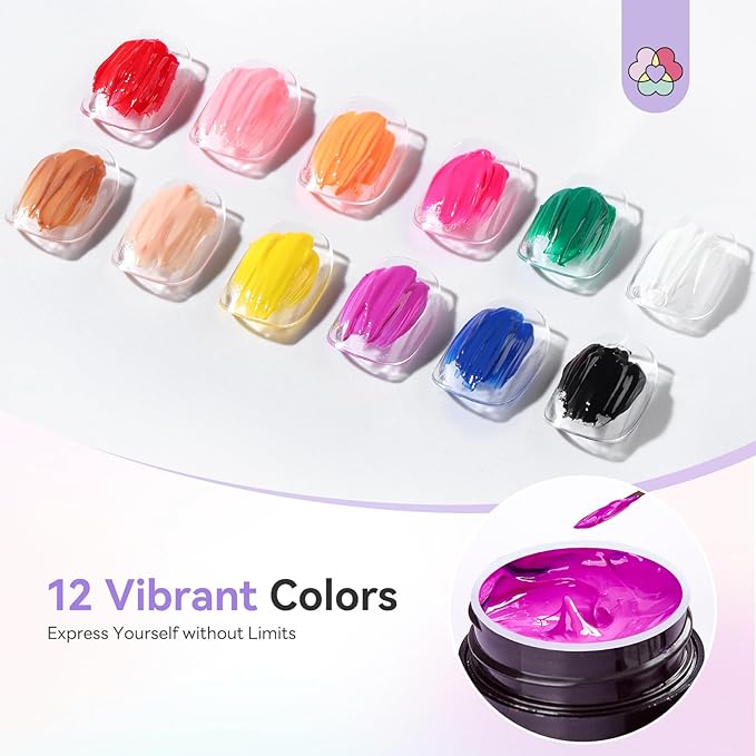 SAVILAND 3D Sculpting Gel for Nail Art: 12 Colors No Wipe Painting Sculpture Nail Gel with Brush Pen for Micro 3D Embossed Nails, Easy to Shape, Home DIY & Salon Manicure Supplies, 5g Each