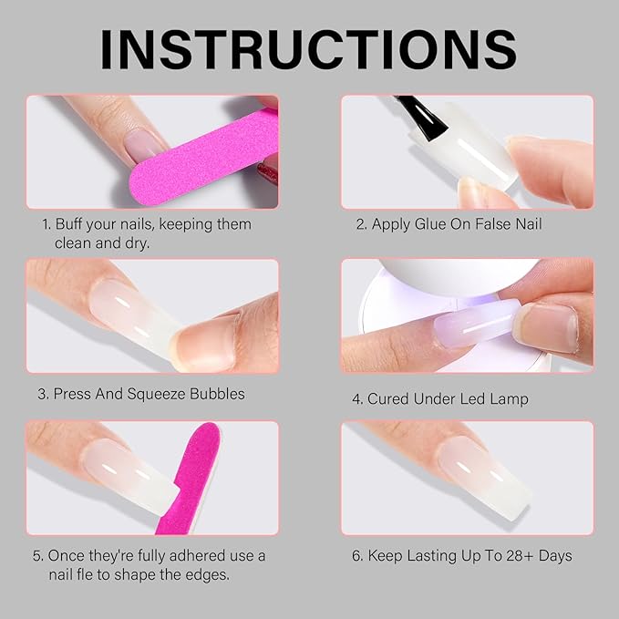 AILLSA Milky White Press on Nails Medium Almond, 112 Pcs 4 Shapes Soft Nail Tips Acrylic Fake Nails Press Ons Set, Pre-Applied Primer Long Lasting False Nail Extensions for Manicure Home DIY