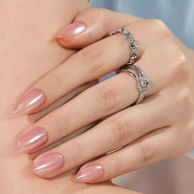 Press On Nails - Short Almond Nails, 160Pcs Acrylic Nails, Fake Nail Tips for DIY Nail Art, Soft Gel Nails, Pink, 16 Size