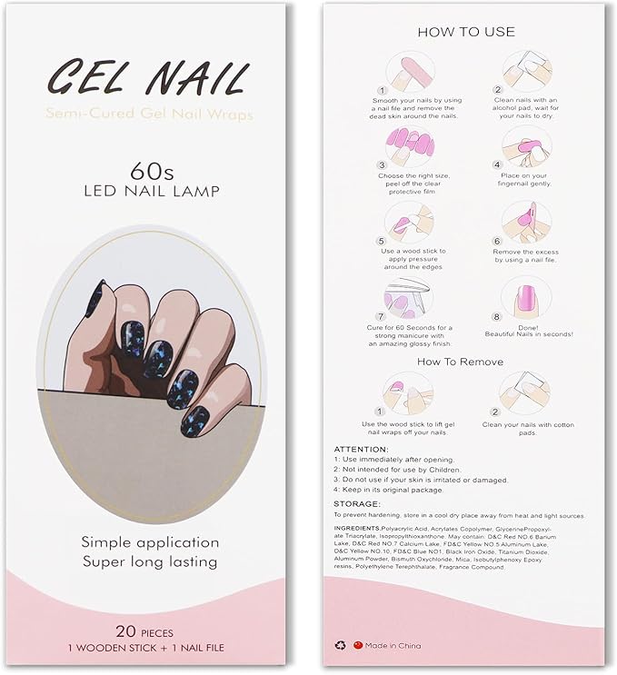 JMEOWIO Gel Nail Stickers Dark Blue Semi Cured Gel Nail Strips Wraps UV/LED Nails Art Design Decoration Accessories