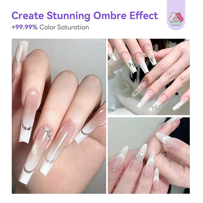 SAVILAND Dilution-Free Airbrush Gel Nail Polish Hema-Free: 20ml 0-Acetone 6PCS White Nail Polish for Airbrush Pure Formula No Clogging Gel Airbrush Paint for Nails Coverage for Ombre Nail Art Salon