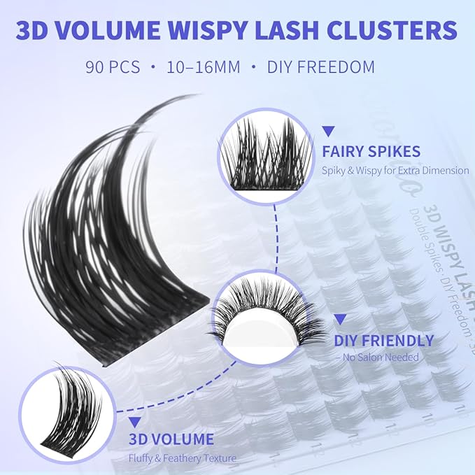 Kiromiro Wispy Lash Clusters Spike Cluster Eyelash Extensions Volume Eye Lash Clusters 10-16mm DIY Lashes Extension Natural Eyelash Clusters