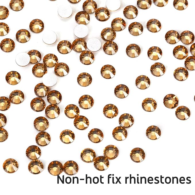 Novani Brown Rhinestones Flatback Rhinestones Glass Gems Stones Jewels Round Gemstones Non-Hotfix Crystal for Nail Crafts,SS12,1440 Pieces,Topaz