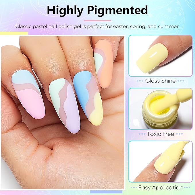 AIMEILI Soak Off Spring Summer Gel Polish Easter Pastel Pink Yellow Blue Purple Gel Nail Polish Easter Decorations Nail Art Color Set Of 12pcs X 8ml - Kit Set 9