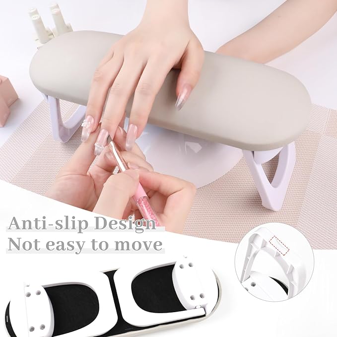 Nail Arm Rest, Professional Foldable PU Leather Nail Hand Rest with PVC Table Mat for Acrylic Nails, Soft Nail Hand Pillow Non-slip for Manicure Salon Use (higher-Coffee)