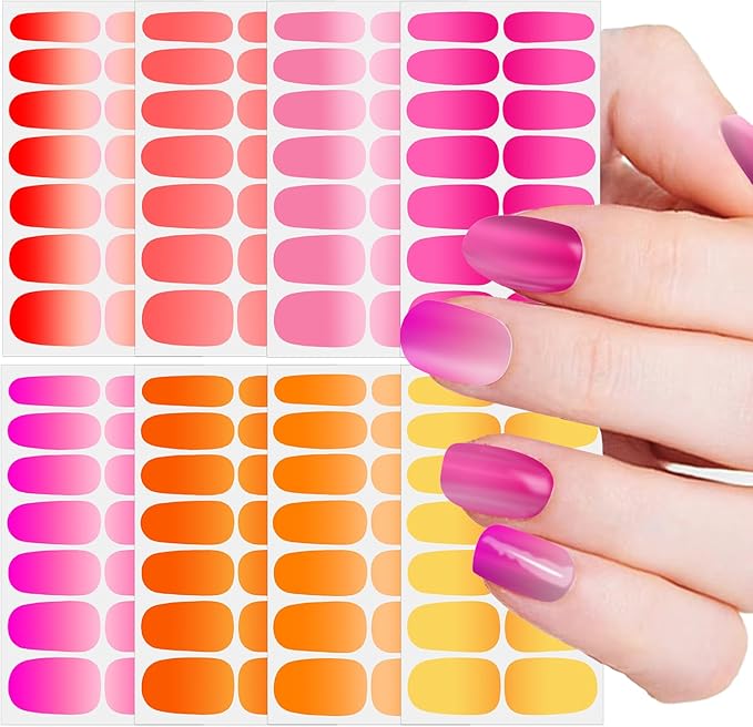 SILPECWEE 16 Sheets Nail Polish Stickers Nail Wraps for Women Gradient Color Gel Nail Stickers Self Adhesive Nail Polish Strips Fingernail Sticker with Nail File (Light Color Style)
