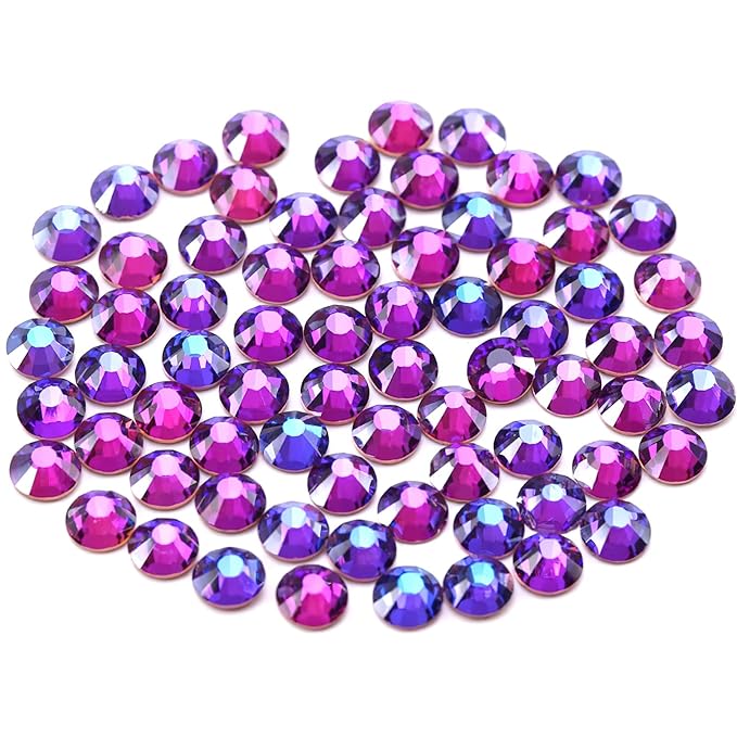 Novani Purple Rhinestones, Flatback Loose Crystal Gemstones 288pcs Glass Rhinestones for Clothes Shoes Crafts Makeup Nail Art and DIY Decorations(SS30, Purple Velvet)