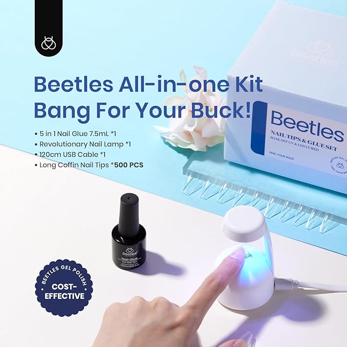 Beetles Gel Nail Kit Easy Nail Extension Set 500Pcs Coffin Nail Tips with 20 Colors Gel Nail Polish Set