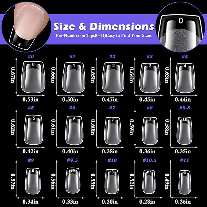 LoveOurHome 600pc Extra Short Coffin Nail Tips Clear Fake Nails XS Short Coffin Gel Nail Tips Full Cover Acrylic Nails Clear Press on Nails XS False Nail 15 Sizes Fingernail for Gel Nail Extension