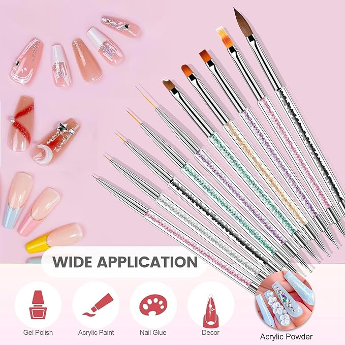 Nail Art Brushes Set,10pcs Nail Brushes for Nail Art with Nail Liner Brush and Nail Dotting Pens Professional Double-Ended Nail Art Brush Kit For Nail Drawing Nail Design Brush Gel Nail Brush