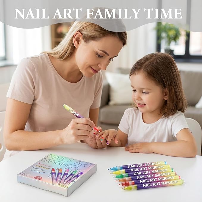 12 Colors Nail Art Pens Set, Acrylic Nail Polish Pens with 0.5mm Fine Tip, Quick-Drying & Waterproof Nail Art Pens for DIY Nail Designs, Home & Salon Use