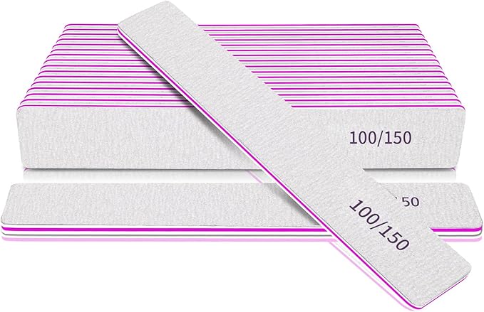 Professional Nail File-100/150 Grit Double Sided Reusable 12pcs Nail Files for Acrylic Nails, Nail Files for Natural Nails at Home and Salon