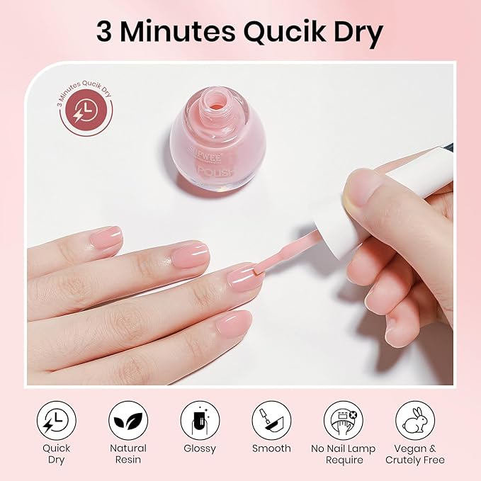 Quick Dry Regular Nude Nail Polish Non Gel, Help Nail Hardener, Strengthener, Strong and Growth, Repair for Thin and Damaged Nails Ridge Filler 0.54 fl.oz
