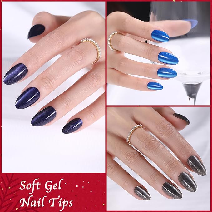 Press on Nails Short Almond, 150pcs Cat Eye Press on Nails, Soft Gel Fake Nails, Reusable & Natural Acrylic False Nails for Women and Girls Stick on Nails in 15 Sizes