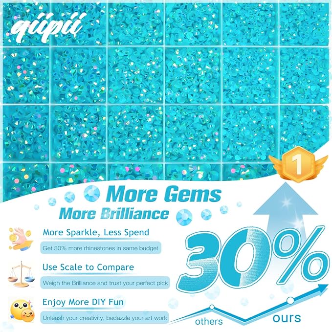 Teal Blue AB Resin Rhinestones w B7000 Glue for Bedazzling Crafting 2mm-6mm Turquoise Blue Flatback Jelly Stones Diamonds Gems Bedazzler Kit for Nails Eyes Face Makeup Tumblers Bottles Crafts