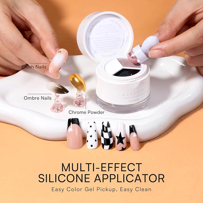 Makartt 5-in-1 Nail Art Gel: ColorPot 3 Colors Gel Nail Polish No Wipe with Nail Stamp for Stamping, Ombre Patting, Painting, Sculpting & French Tips with Silicone Head for Diy Nails at Home Salon