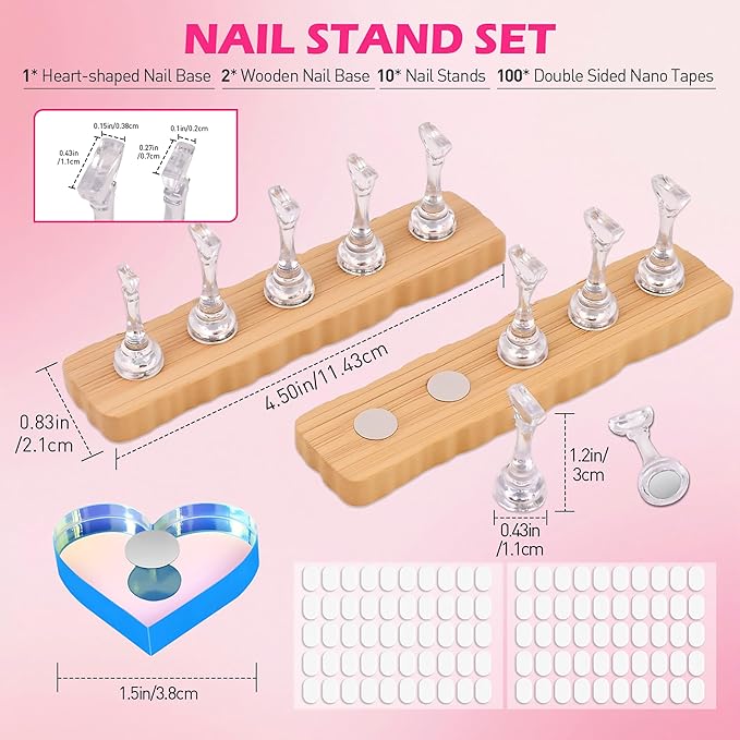 Nail Stand for Press Ons, Nail Holder for Painting Nails, 2 Set Press on Nail Holder, 1 Heart Shaped Acrylic Magnetic Fake Nail Stands for Nail Art Display Home Salon DIY Supplies