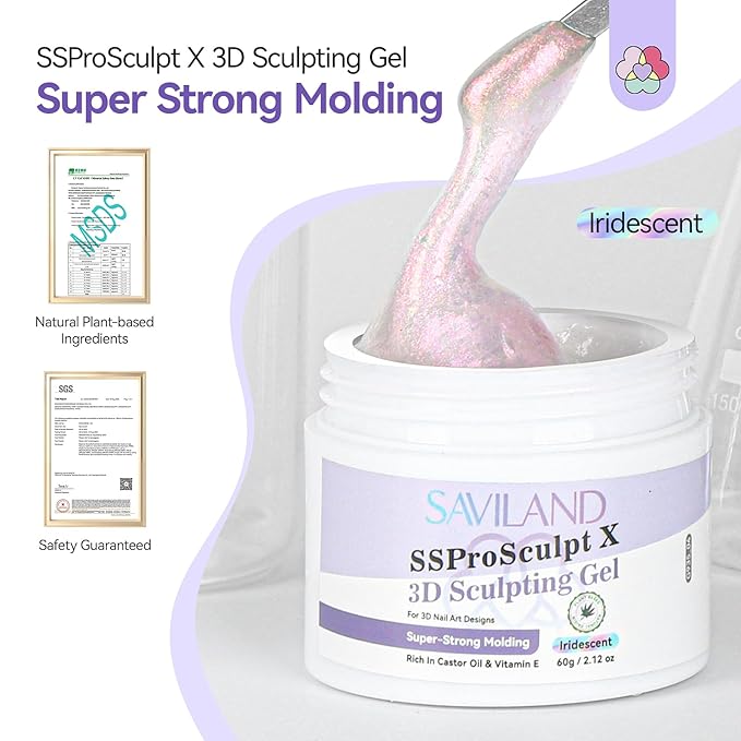 SAVILAND Pink 3D Molding Nail Sculpting Gel: 2.12 oz Solid Iridescent 3D Nail Gel for Professional Salon Use