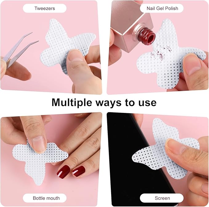 200PCS Lint Free Nail Wipes, Pink Lash Extensions Glue Cleaning Wipes, Nails Cleaning Pads Supplies,accompanied by 1 Empty Pump-Style Bottle Dispenser (White)