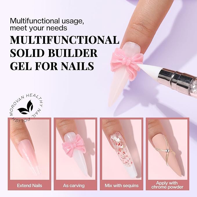 Morovan Solid Builder Gel Kit: 5 Color Series Builder Gel for Nails 3D Sculpting Carving Nail Art Non-Sticky Hard Gels for Nail Extension Manicure DIY at Home and Salon