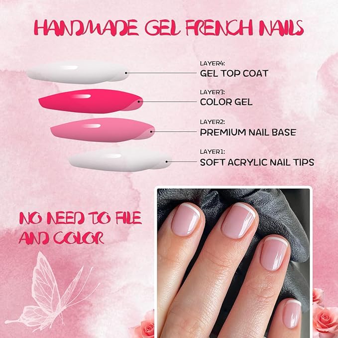 AddFavor 120pcs French Tip Press on Nails Short Square Fake Nails Nude White French Nails Press on Acrylic Artificial False Nials with Adhesive Tab for Women Girls