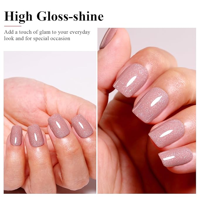 Imtiti Glitter Gel Nail Polish, Nude Iridescent Glitter Gel Polish Soak Off LED U V Shimmer Sparkle Nail Gel Polish DIY Nail Art Starter Manicure Salon Gel Nail Polish Kit for Women Girls 10ML