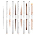 Nail Art Bushes Set, Professional 5Pcs Double-Ended Nail Brush Kit for Details, Long Lines, Ombre & 3D Design-Perfect for DIY Manicures & Salons (White)