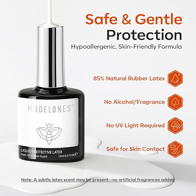 modelones 2Pcs Gel Polish Liquid Latex for Nails, 15 ml Peel Off Base Coat Nail Polish Barrier with Stick, Fast Dry Cuticle Guard, Skin Protector for Fingers