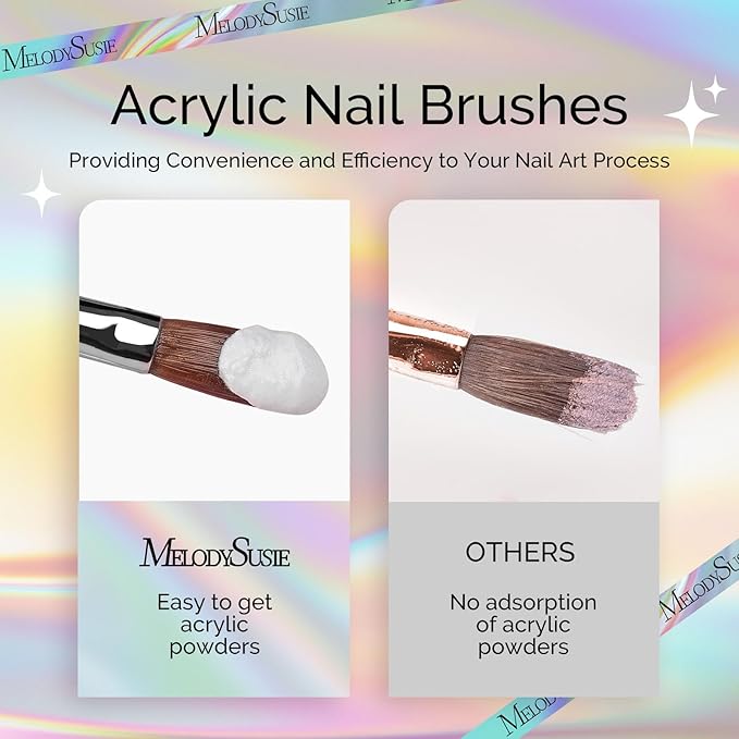 MelodySusie 4-Piece Acrylic Nail Brush Set - Sizes 8/12/14/16 for Acrylic Application, Powder Extension & 3D Nail Carving