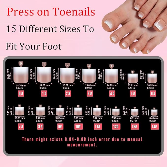 240Pcs Toe Press on nails, Short Brown Ombre Toe Nail Press Ons for Women in 15Sizes, French Tip False Toenails Extension, Soft Gel Toe Nail Tips, Acrylic Full Cover Fake Toenails for Girl
