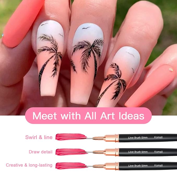 Metallic Nail Art Brushes 5pcs, Nail Holder for Painting Nails, Liner Brush, 5pcs Nail Dotting Tool, Nail Stand, Nail Art Tools for Home DIY & Salon Nail Art Design