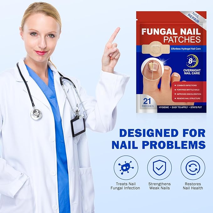Toenail Treatment Extra Strength, 8-Hour Nail Patch for Strengthening, Strengthens Brittle Nails, 21pcs Nighttime Nail Repair for Damaged, Discolored Nails