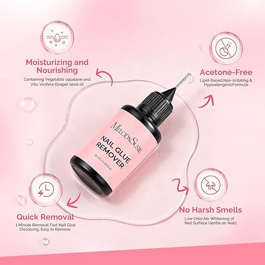 MelodySusie 30ML Nail Glue Remover for Press on Acetone Free Nail Polish Remover Multi-Functional Remover for Nails Tips Gentle Glue Remover for Home Salon